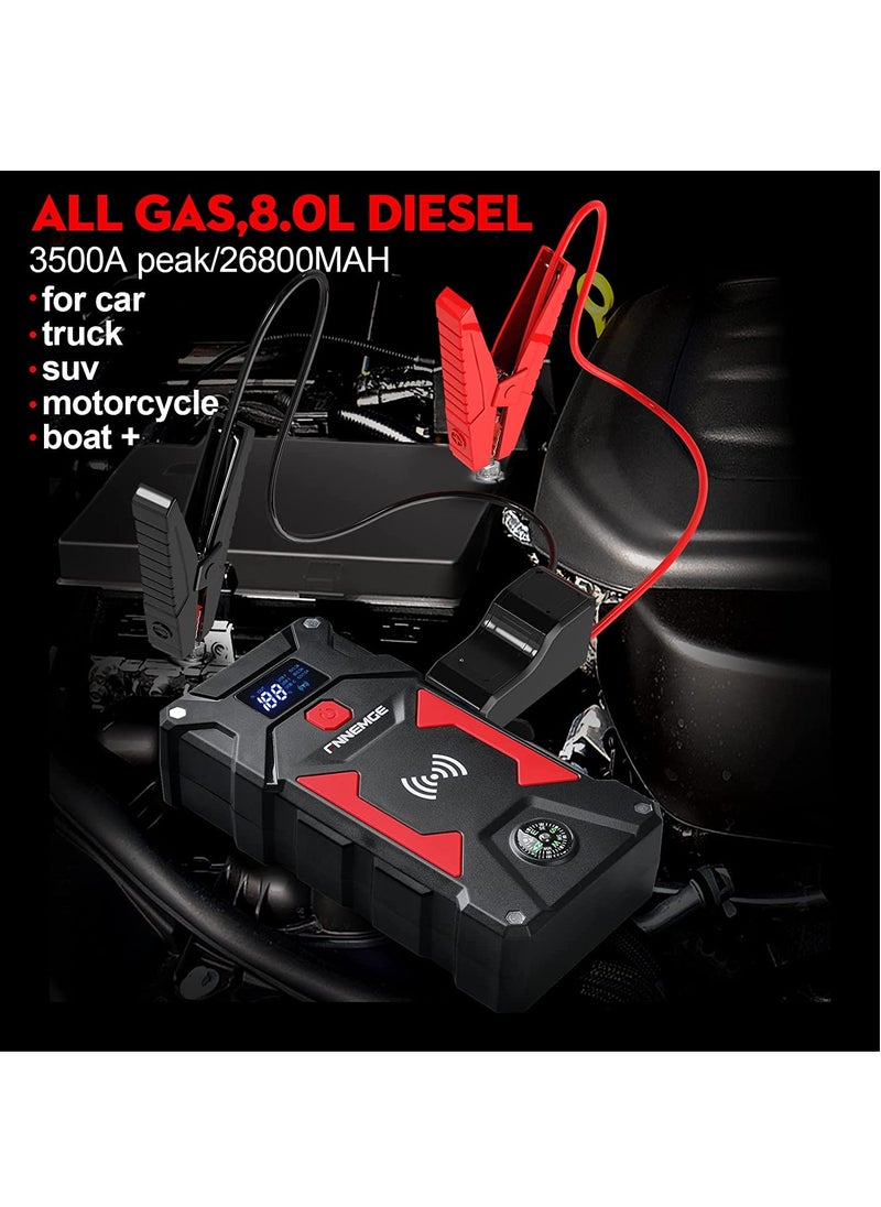 FNNEMGE - Car Jump Starter with 26800mAh Water-Resistant Jump Starter Battery Pack, 12V Battery Jumper Starter Portable Equipped with USB Quick Charge 3.0, LED Light, EC-5 Output Adapter, Storage Box - Image 1