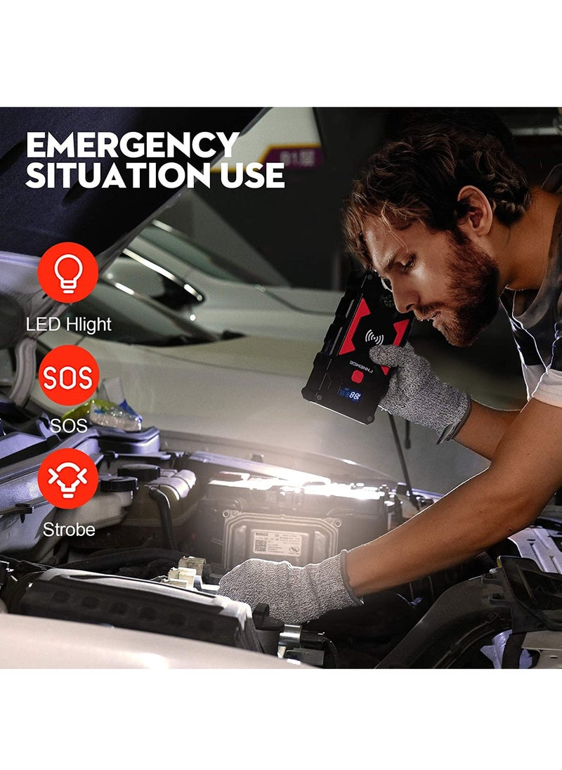 FNNEMGE - Car Jump Starter with 26800mAh Water-Resistant Jump Starter Battery Pack, 12V Battery Jumper Starter Portable Equipped with USB Quick Charge 3.0, LED Light, EC-5 Output Adapter, Storage Box - Image 1