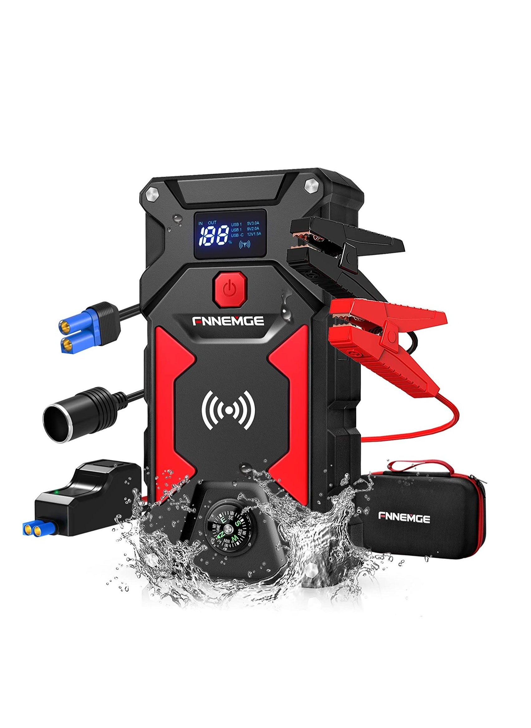 FNNEMGE Car Jump Starter 3500A Peak 26800mAh 12V Super Safe Jump Starter, with USB Quick Charge 3.0 (3500A/26800mAh) 