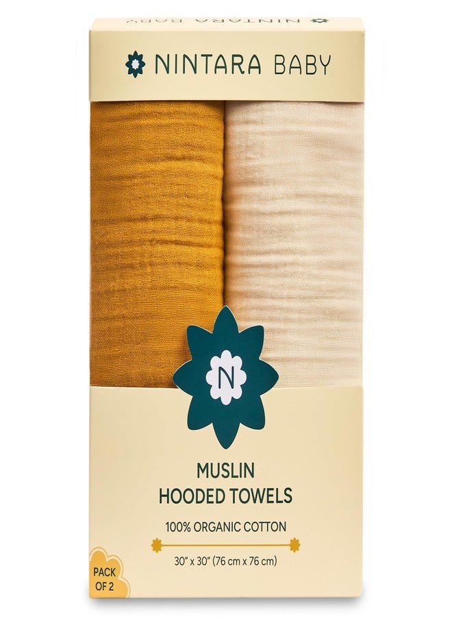 NINTARABABY Hooded Towel - 100% Organic Premium Muslin Cotton, 30" x 30" (76 cm x 76 cm), Ultra-Absorbent, Soft, Breathable, Hypoallergenic, Multipurpose, Gifts for Babies & Infants, Pack of 2 - Image 1