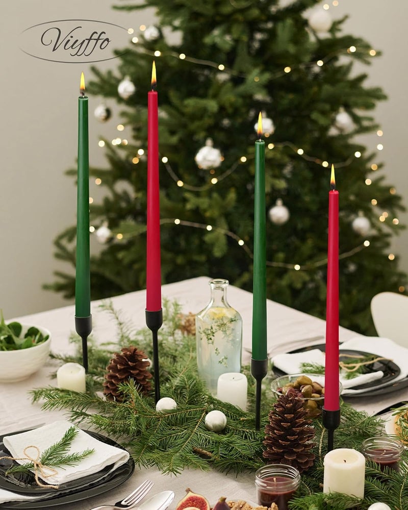 Viyffo Christmas Taper Candles - Green and Red Set of 4, 12 Inch Unscented, Dripless, Smokeless Long Tall Tapered Candlesticks Wedding Home Decor Dinner - Image 3