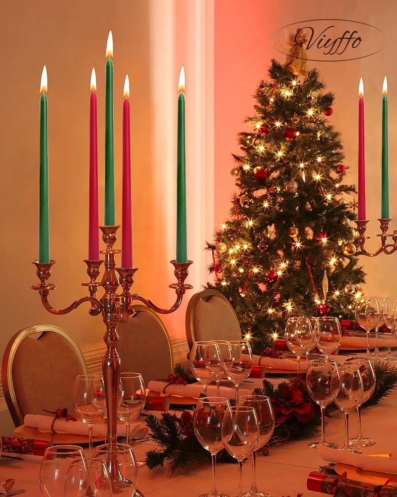 Viyffo Christmas Taper Candles - Green and Red Set of 4, 12 Inch Unscented, Dripless, Smokeless Long Tall Tapered Candlesticks Wedding Home Decor Dinner - Image 4