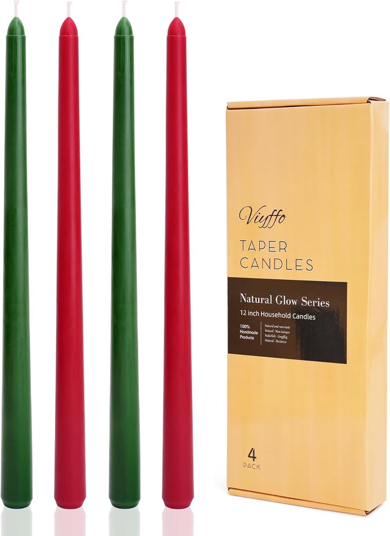 Viyffo Christmas Taper Candles - Green and Red Set of 4, 12 Inch Unscented, Dripless, Smokeless Long Tall Tapered Candlesticks Wedding Home Decor Dinner - Image 1