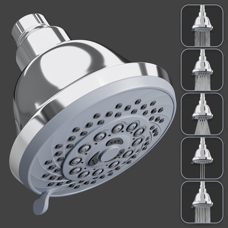 B BACKLINE ABS 5-Function Overhead Shower,Multifunction Shower Head, Without Arm, 4 Inch Shower Head (Chrome Finish) - Image 1
