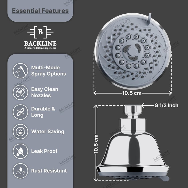 B BACKLINE ABS 5-Function Overhead Shower,Multifunction Shower Head, Without Arm, 4 Inch Shower Head (Chrome Finish) - Image 3