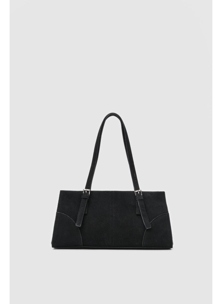 Shule Bags Andrea Suede Black Baguette Bag  - Image 1