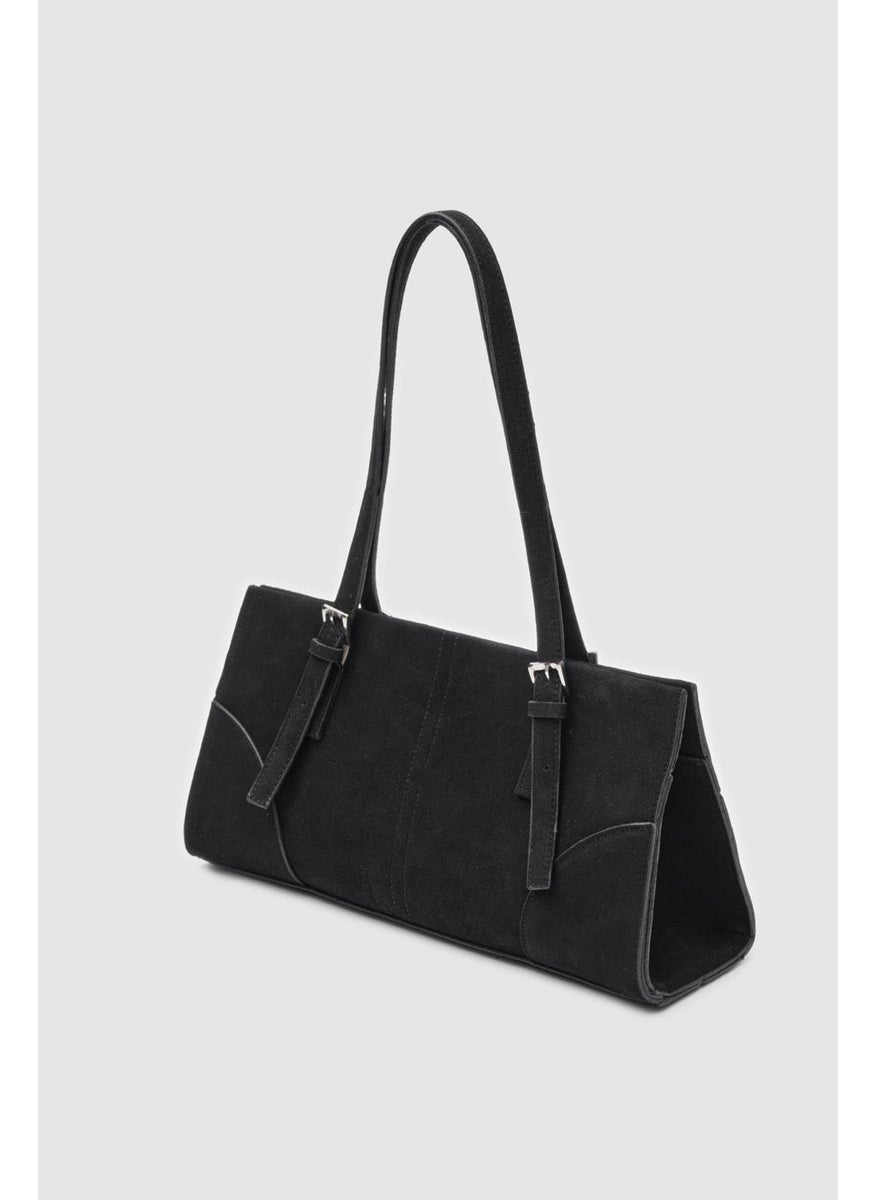 Shule Bags Andrea Suede Black Baguette Bag  - Image 4