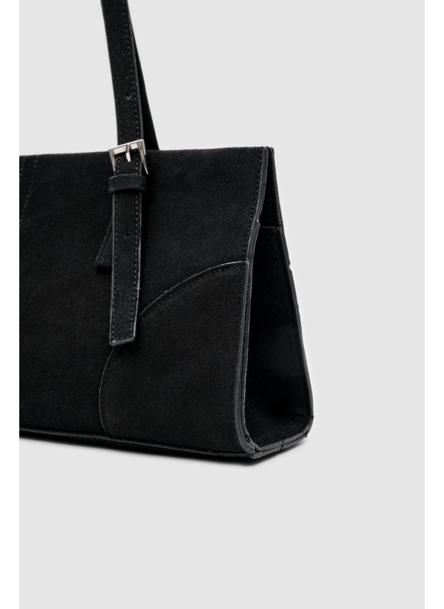 Shule Bags Andrea Suede Black Baguette Bag  - Image 3