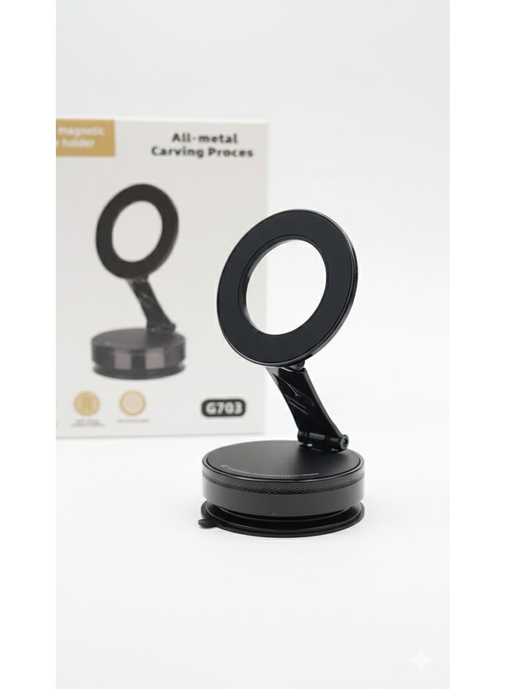 Magnetic Car Phone Stand – 360° Rotatable Mini Holder with Strong Vacuum Suction & Foldable Design, Includes Magnetic Ring, Compatible with All Smartphones for Car, Mirror, Shower & Smooth Surfaces