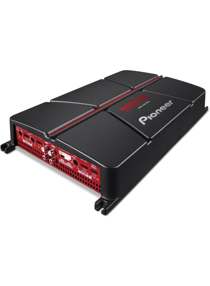 Pioneer GM-A6704 4-Channel Bridgeable Car Amplifier with Bass Boost, 1,000W Max Power, Black/Red - Image 1