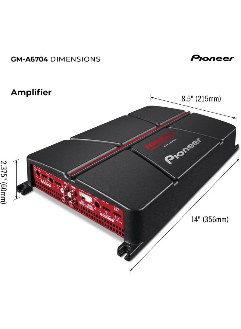 Pioneer GM-A6704 4-Channel Bridgeable Car Amplifier with Bass Boost, 1,000W Max Power, Black/Red - Image 2