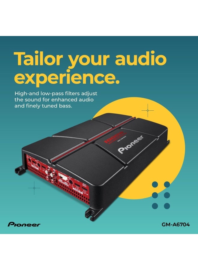 Pioneer GM-A6704 4-Channel Bridgeable Car Amplifier with Bass Boost, 1,000W Max Power, Black/Red - Image 3