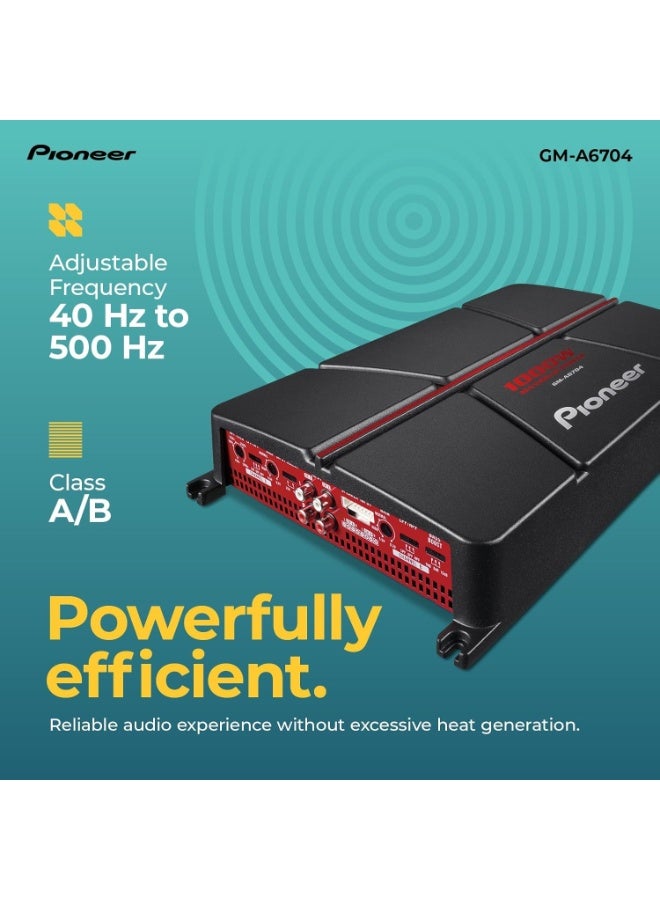 Pioneer GM-A6704 4-Channel Bridgeable Car Amplifier with Bass Boost, 1,000W Max Power, Black/Red - Image 4