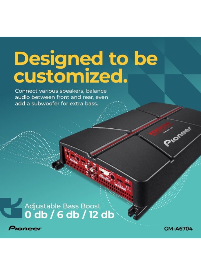 Pioneer GM-A6704 4-Channel Bridgeable Car Amplifier with Bass Boost, 1,000W Max Power, Black/Red - Image 5