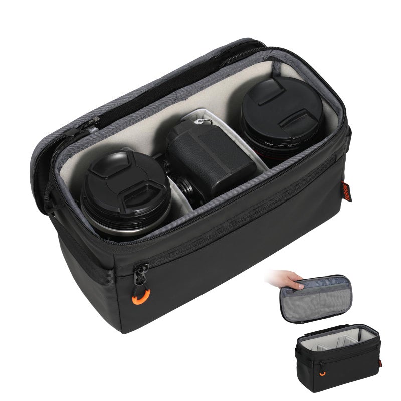 TARION Padded Camera Insert Bag - Protective Framed DSLR Inner Case Organizer - Fits 1 Camera and 2 Lenses - Removable Lid Compatible for DSLR SLR Mirrorless Cameras ShellCore XS - Image 1