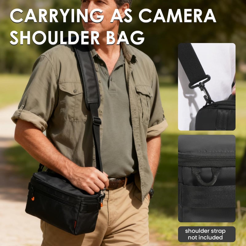 TARION Padded Camera Insert Bag - Protective Framed DSLR Inner Case Organizer - Fits 1 Camera and 2 Lenses - Removable Lid Compatible for DSLR SLR Mirrorless Cameras ShellCore XS - Image 5