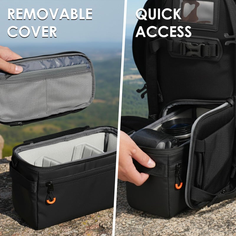 TARION Padded Camera Insert Bag - Protective Framed DSLR Inner Case Organizer - Fits 1 Camera and 2 Lenses - Removable Lid Compatible for DSLR SLR Mirrorless Cameras ShellCore XS - Image 3