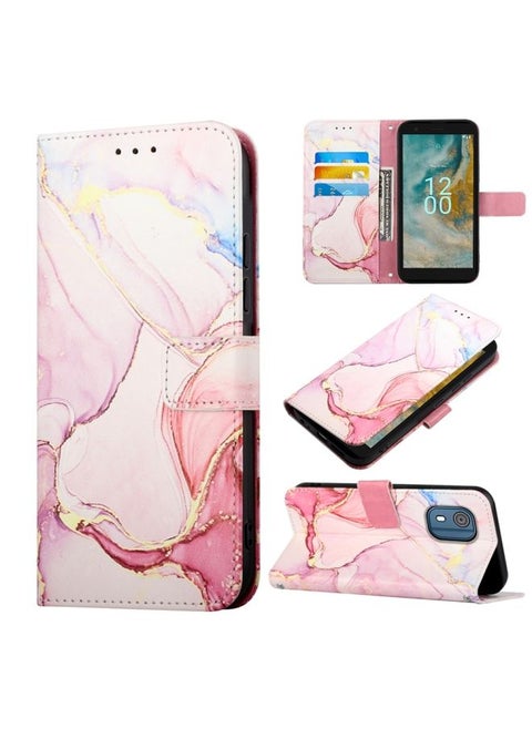 Case Cover For For Nokia C02 TA-1522 PT003 Marble Pattern Flip Leather Phone Case(LS005)