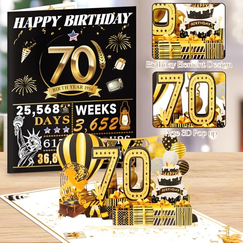 OLOSONG 70th Birthday Cards for Women Men, 3D Pop Up 70th Birthday Gift Ideas for Grandma Mom Dad, Funny 70 Year Old Birthday Decorations for Husband Wife Parents Him Her, Jumbo Back In 1956 - Image 4