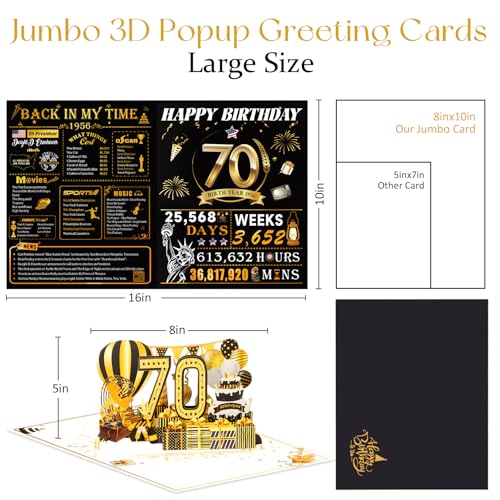 OLOSONG 70th Birthday Cards for Women Men, 3D Pop Up 70th Birthday Gift Ideas for Grandma Mom Dad, Funny 70 Year Old Birthday Decorations for Husband Wife Parents Him Her, Jumbo Back In 1956 - Image 3