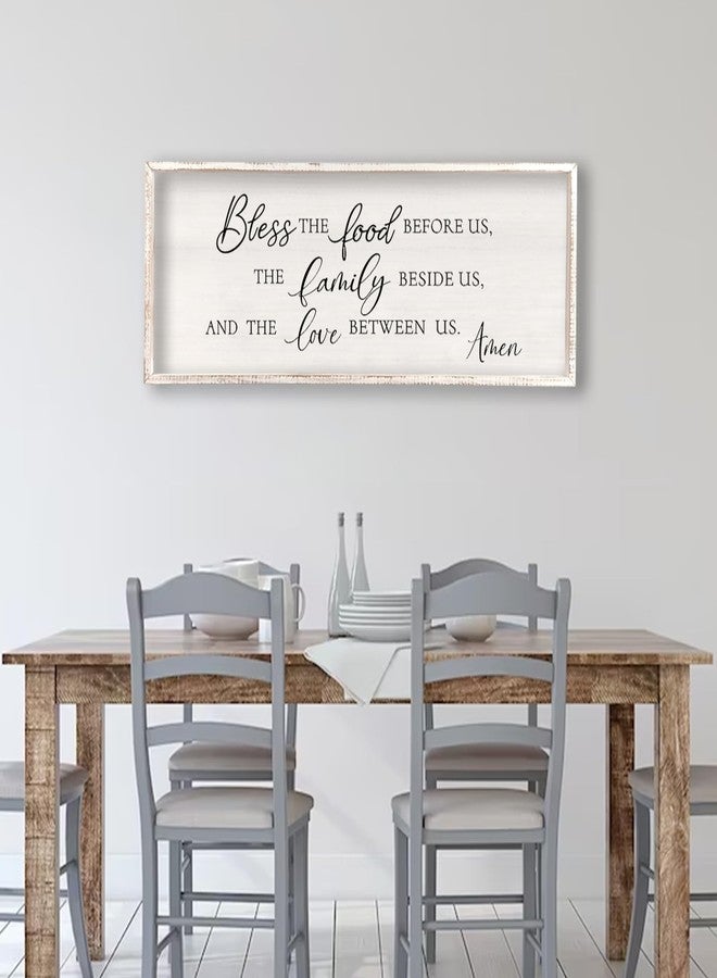 comurdyo Bless the Food Before Us Wall Decor Sign 32" X 12" Home Dining Room Wall Decor Framed Wood for Large Farmhouse Vintage Country Kitchen Living Room Wall Hanging Art (White) - Image 5