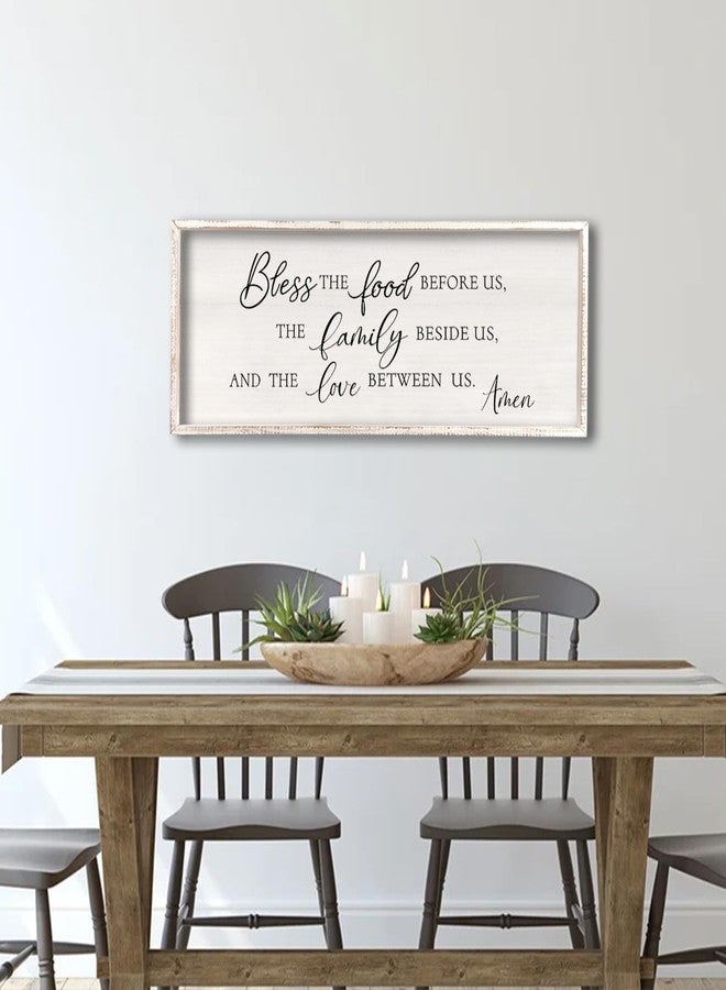 comurdyo Bless the Food Before Us Wall Decor Sign 32" X 12" Home Dining Room Wall Decor Framed Wood for Large Farmhouse Vintage Country Kitchen Living Room Wall Hanging Art (White) - Image 3