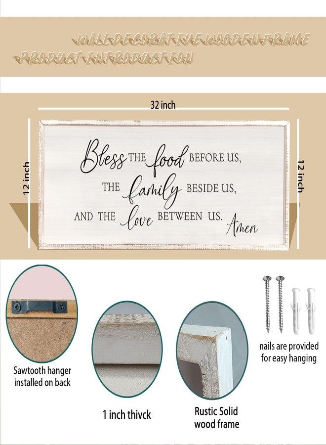comurdyo Bless the Food Before Us Wall Decor Sign 32" X 12" Home Dining Room Wall Decor Framed Wood for Large Farmhouse Vintage Country Kitchen Living Room Wall Hanging Art (White) - Image 2