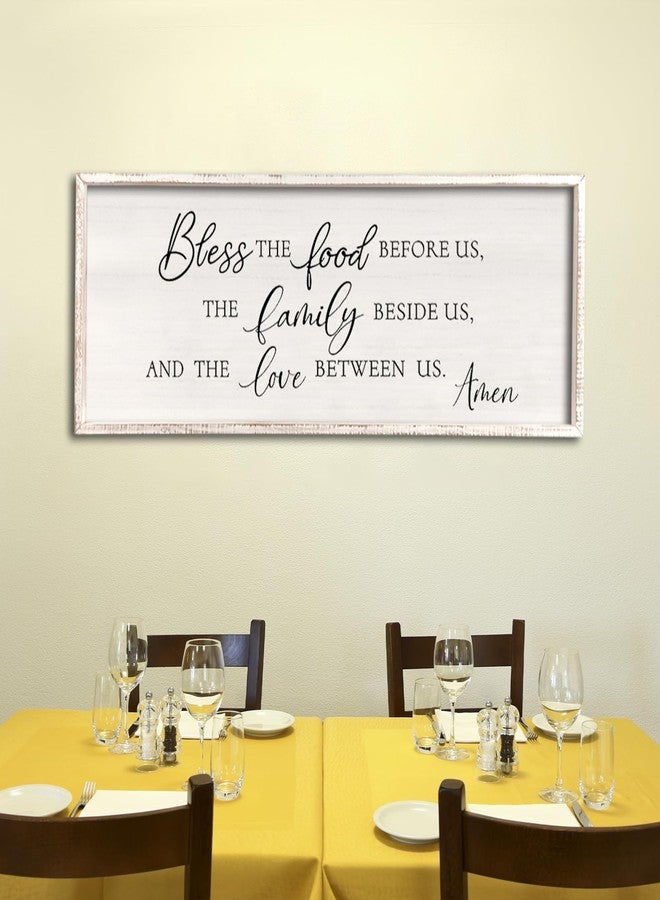comurdyo Bless the Food Before Us Wall Decor Sign 32" X 12" Home Dining Room Wall Decor Framed Wood for Large Farmhouse Vintage Country Kitchen Living Room Wall Hanging Art (White) - Image 4