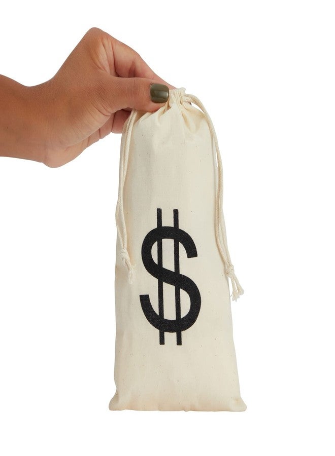 Juvale Drawstring Money Bags for 1920s Party Decorations - 4.7 x 9 In, White, Pack of 12 - Burlap Money Bags with Dollar Sign for Adults & Wild West Party Decoration - Image 5