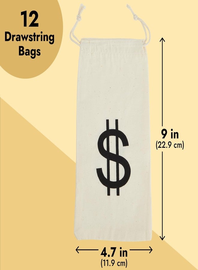 Juvale Drawstring Money Bags for 1920s Party Decorations - 4.7 x 9 In, White, Pack of 12 - Burlap Money Bags with Dollar Sign for Adults & Wild West Party Decoration - Image 3