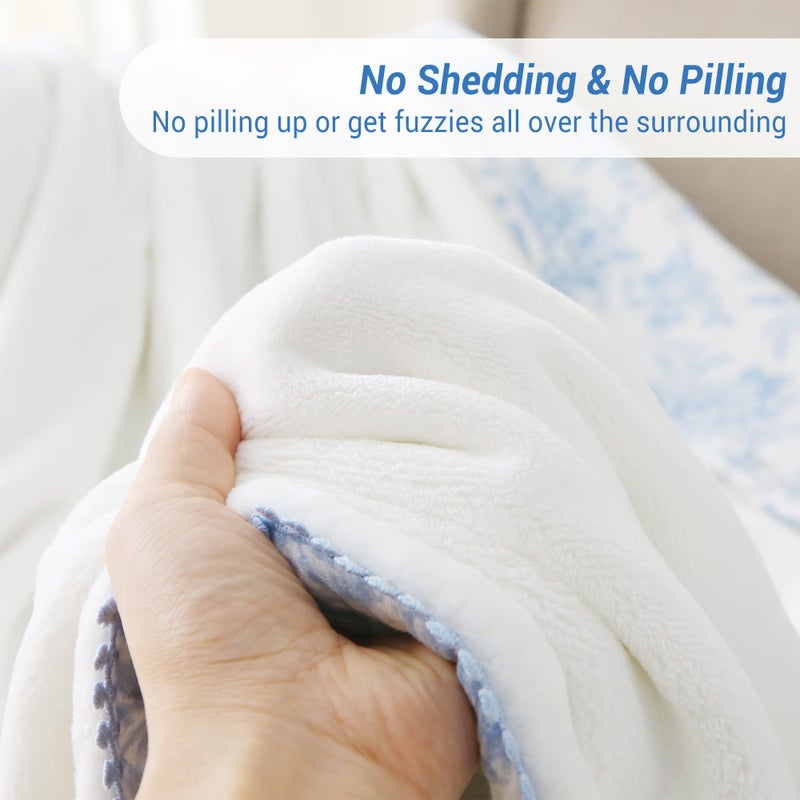 Viviland Fleece Throw Blanket Reversible Muslin Blankets, Soft Throw Blanket for Couch and Bed, Breathable Quilt Bedspread, Gauze Bedding for Adults, Large 50x70 inch, Blue Nerrah - Image 5