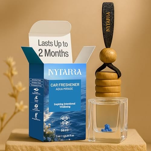 Nytarra Luxury Car Freshener Aqua Mirage, No Alcohol & Long Lasting Car Scent, Car Fragrance Diffuser, Premium Car Perfume Hanging Pod with Reed Diffusion Technology - Image 1