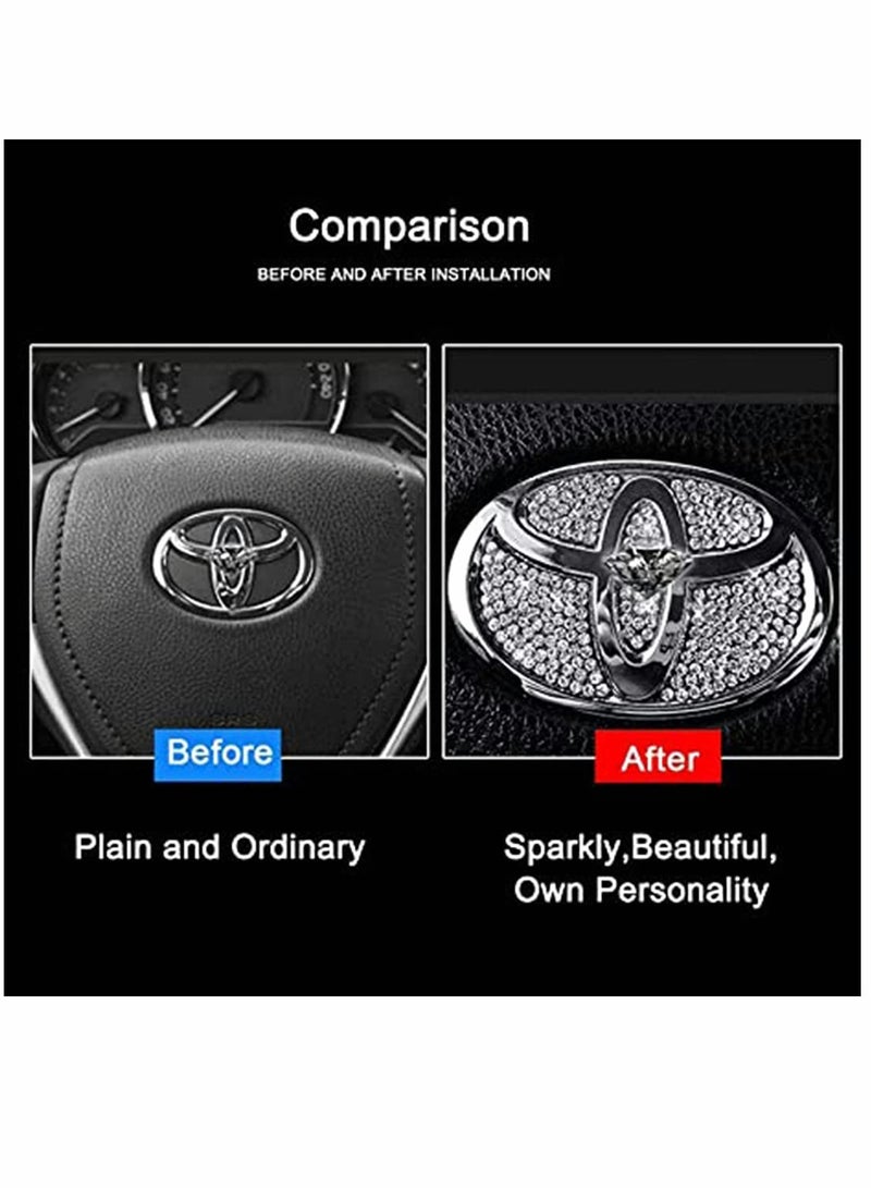 SYOSI Bling Steering Wheel Logo Caps for Toyota, DIY Diamond Crystal Sparkly Steering Wheel Emblem Accessories Badge Interior Decorations Compatible for Women for All Toyota - Image 5