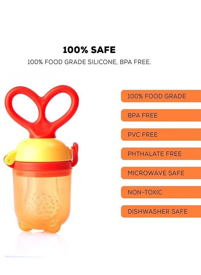 BAYBEE Silicone Fruit Feeder For Baby Infant With Pacifier Nibbler For Baby Food Grade Baby Teether Training Massaging Teething Toy Fresh Food Fruit Feeder Pacifier For Baby Infant 4+ Months  Orange  - Image 5