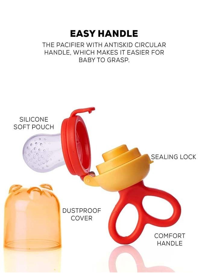 BAYBEE Silicone Fruit Feeder For Baby Infant With Pacifier Nibbler For Baby Food Grade Baby Teether Training Massaging Teething Toy Fresh Food Fruit Feeder Pacifier For Baby Infant 4+ Months  Orange  - Image 3