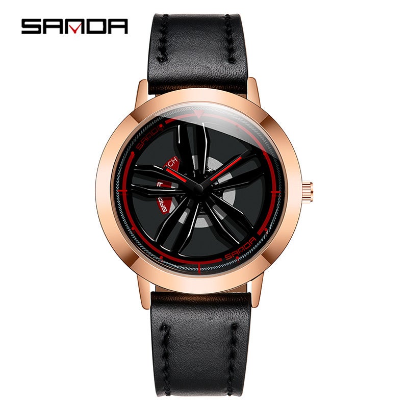 Sanda Quartz Men'S Watch Casual Leather Strap Creative Personality Hollow Rotating Solid Steel Band Men'S Wristwatch - Image 1