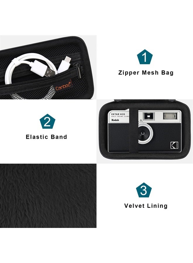 Canboc Carrying Travel Case for KODAK EKTAR H35 Half Frame Film Camera, Point and Shoot Camera Bag, Zipper Mesh Pocket fits Film, Batteries, USB Cable, Black (Case Only) - Image 3