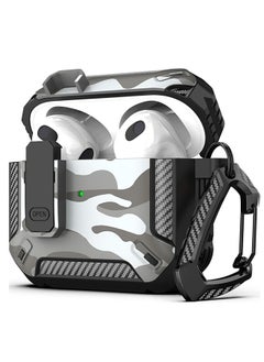 O Ozone For AirPods 4 Case Cover (2024) with Secure Lock Clip, Camouflage Design Full Drop Protection Shockproof Hard PC Case Cover Keychain- Grey  - Image 1