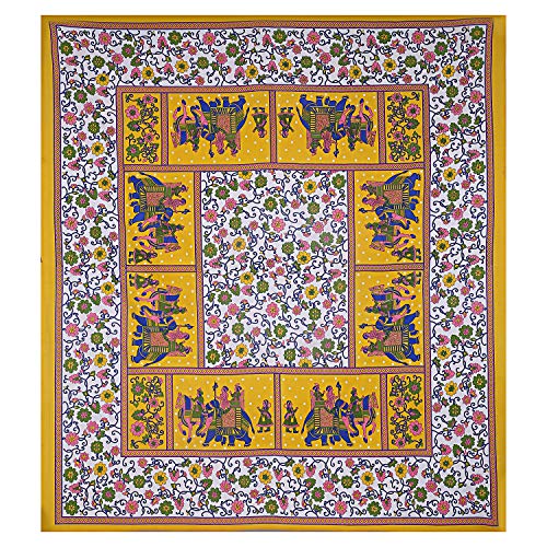 EarlyMart Cotton Comfort 144 TC Rajasthani Jaipuri Traditional Floral Double Bed Bedsheet with 2 Pillow Covers (Double_048, Yellow, King Size) - Image 2