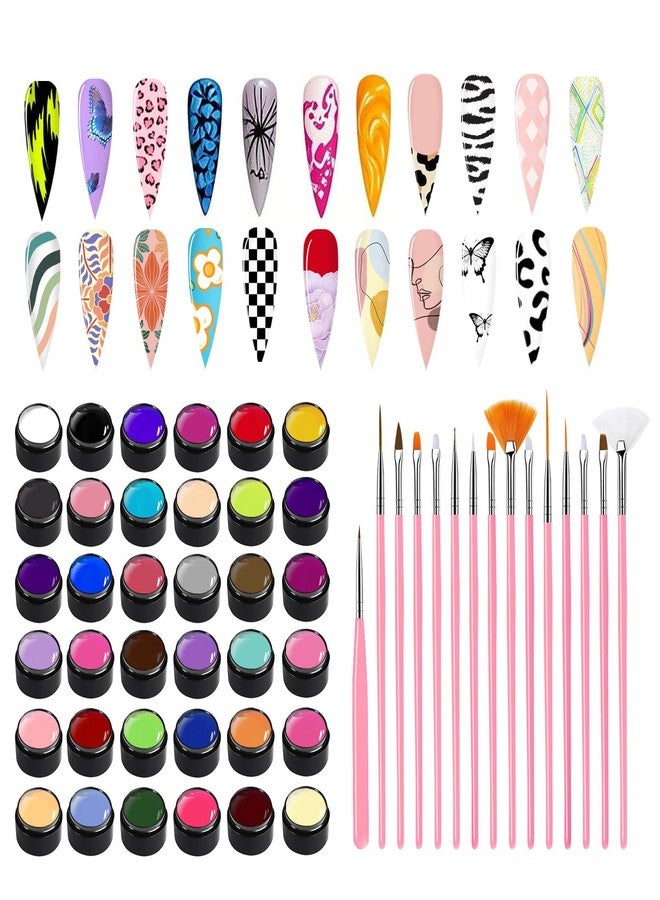 AOBOO Solid Gel Nail Polish Art Gel Paint for Nails Art 36colors Versatile Long-Lasting with Painting Drawing Nail Brush Pen Soak Off UV Led For Nail Design 9oz DIy &Salon&Home (36 Colors, 1) - Image 1