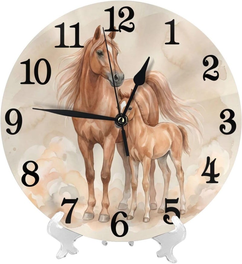 Abucaky Horses Print Wall Clock Battery Operated Silent Round Clock Wall Decor for Home Office School, 12 Inch - Image 2