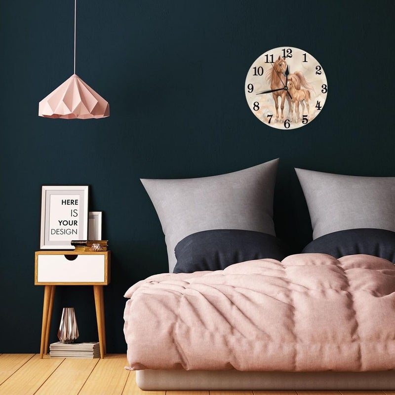 Abucaky Horses Print Wall Clock Battery Operated Silent Round Clock Wall Decor for Home Office School, 12 Inch - Image 5