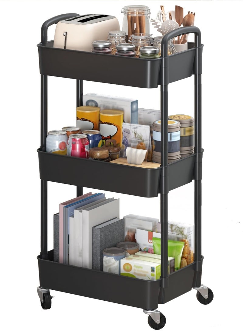 ACPLAY Heavy-Duty 3-Tier Rolling Storage Cart,360° Wheels with Lock,Metal Organizer Trolley for Kitchen,Bathroom,Office,Garage,Narrow Space Solutions - Image 1