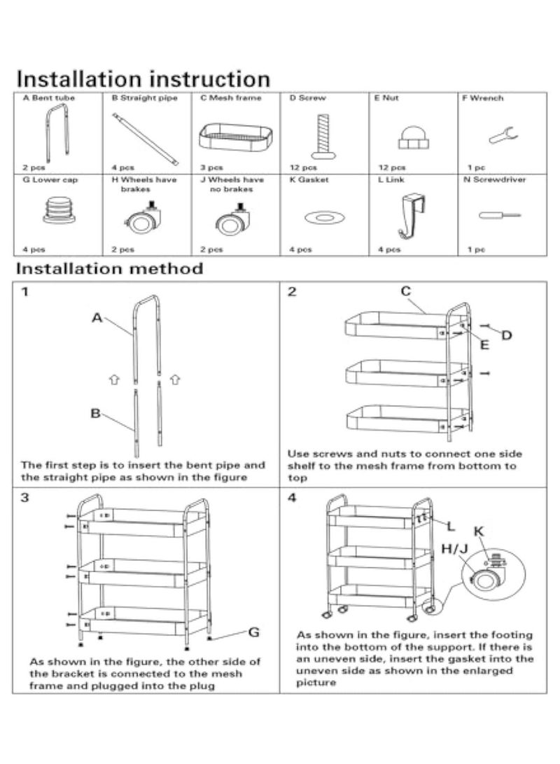 ACPLAY Heavy-Duty 3-Tier Rolling Storage Cart,360° Wheels with Lock,Metal Organizer Trolley for Kitchen,Bathroom,Office,Garage,Narrow Space Solutions - Image 5