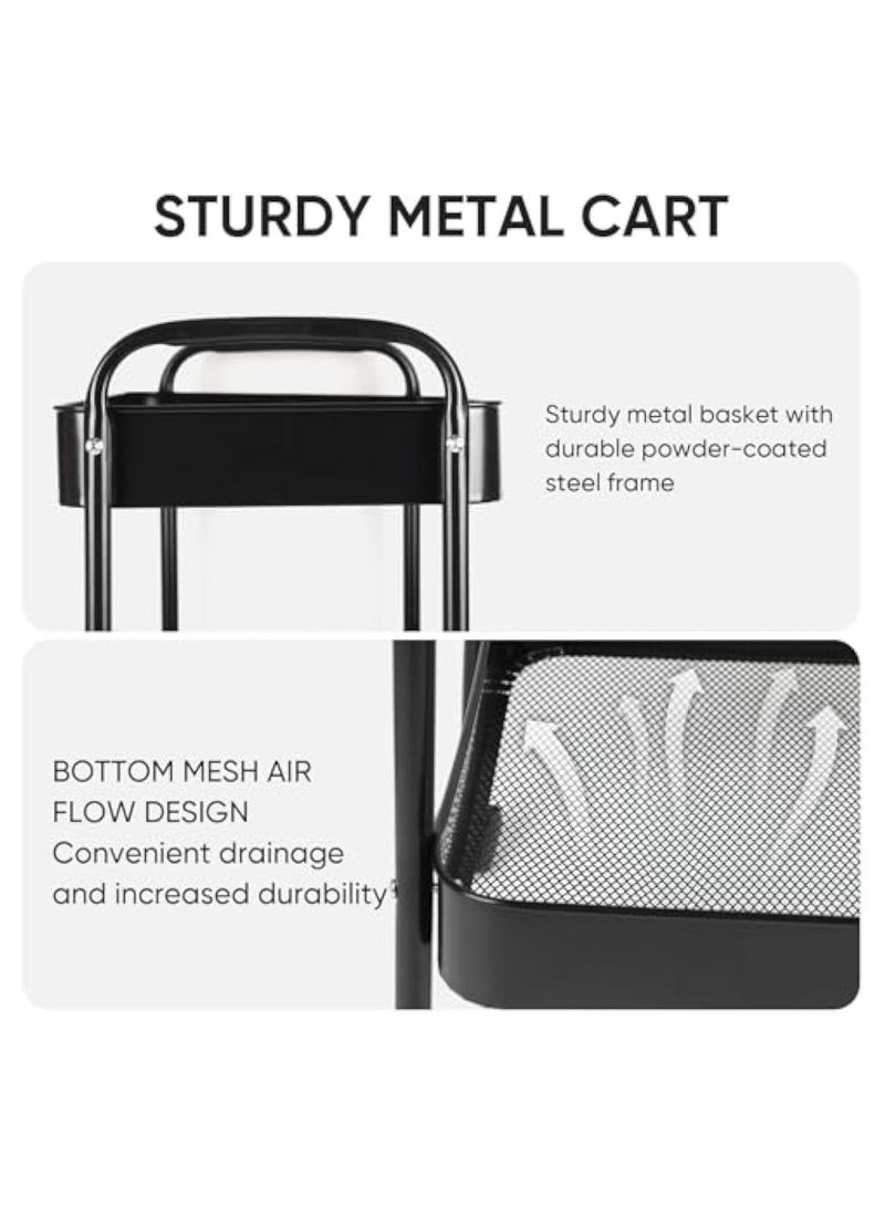 ACPLAY Heavy-Duty 3-Tier Rolling Storage Cart,360° Wheels with Lock,Metal Organizer Trolley for Kitchen,Bathroom,Office,Garage,Narrow Space Solutions - Image 4