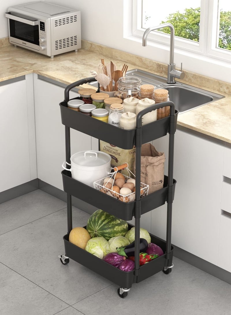 ACPLAY Heavy-Duty 3-Tier Rolling Storage Cart,360° Wheels with Lock,Metal Organizer Trolley for Kitchen,Bathroom,Office,Garage,Narrow Space Solutions - Image 2