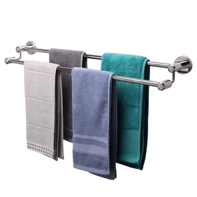 DOUBLE BATH TOWEL BAR THICKEN SUS304 STAINLESS STEEL TOWEL RACK FOR BATHROOM BATHROOM ACCESSORIES DOUBLE TOWEL ROD HEAVY DUTY WALL MOUNTED TOWEL HOLDER CHROME 30IN