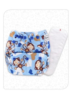 babyhug Babyhug Reusable Cloth Diaper With Insert Monkey Print, Free Size - Blue 