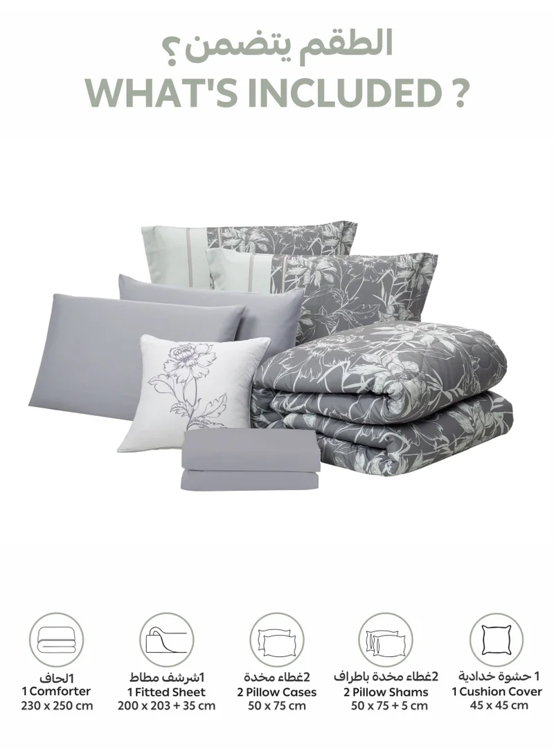 Donetella Bedding Comforter Set, King Size Fits 200x200 cm - 6-Pcs Digital Print Quilted Bed Set, Microfiber Fabric - 1 Comforter, 1 Fitted Sheet, 2 Pillow Shams, 2 Pillowcases