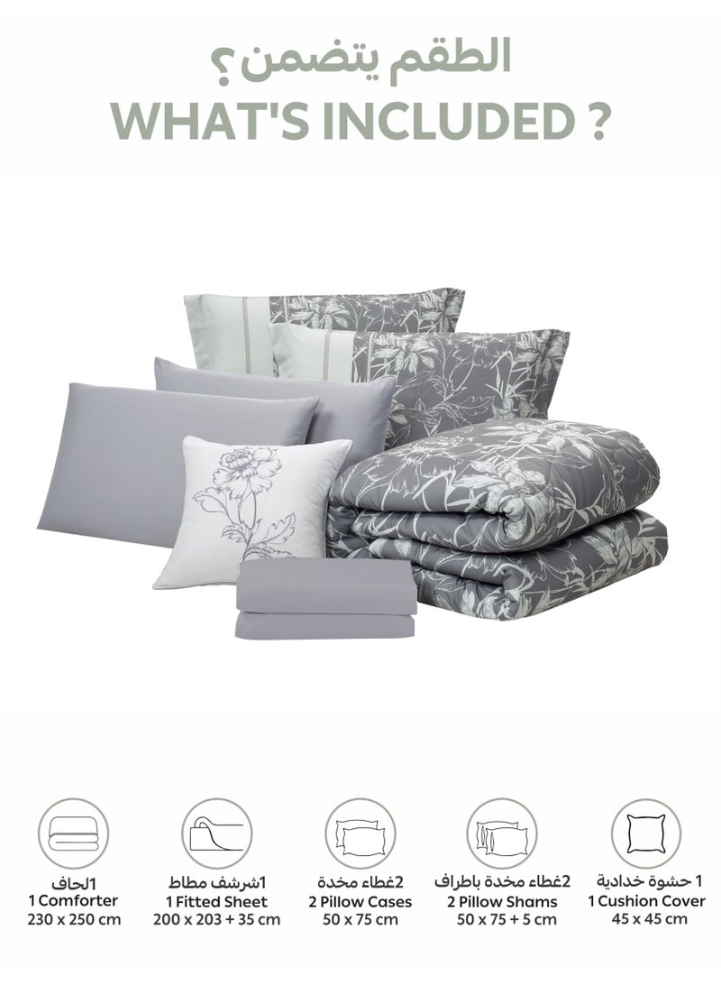 Donetella Bedding Comforter Set, King Size Fits 200x200 cm - 6-Pcs Digital Print Quilted Bed Set, Microfiber Fabric - 1 Comforter, 1 Fitted Sheet, 2 Pillow Shams, 2 Pillowcases - Image 4